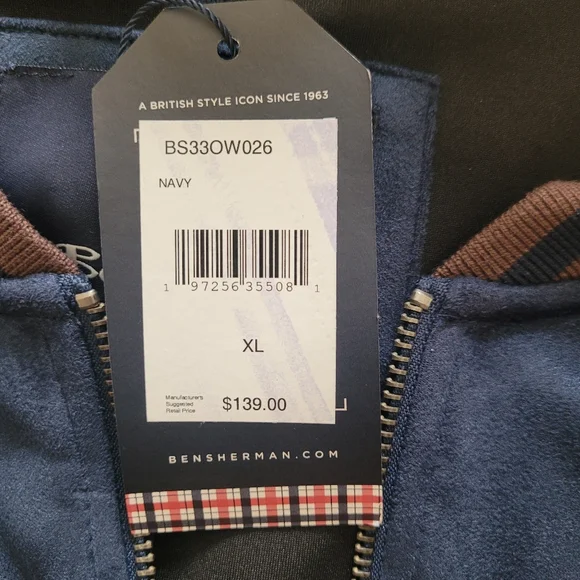 BEN SHERMAN Faux Suede Bomber Jacket Navy and Brown  Size: XL - Picture 7 of 7